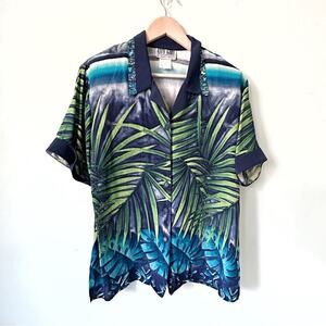 Vintage City Girl Nancy Bolen Palm Leaf Print Shirt Top Size 8 Rayon Tropical
